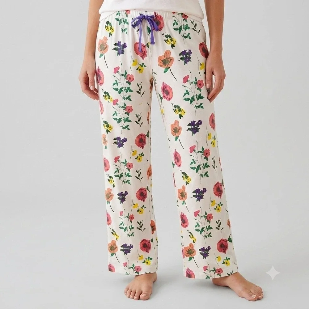 Old Navy M High Waisted Floral Poplin Pajama Pants Loungewear Drawstring Waist
